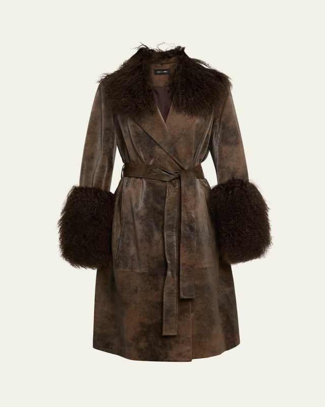 Viv Crinkled Shearling-Trim Coat